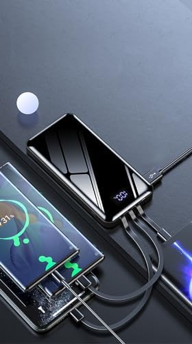 10000 mAh Dijital Göstergeli Dahili Kablolu Powerbank 10000 mAh Powerbank Lightning - Type C - USB - Micro USB Dahili Kablolu Powerbank BPB3