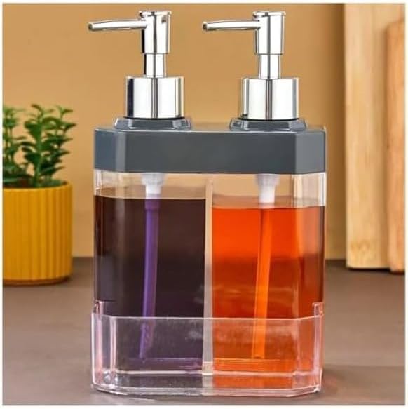 2 Bölmeli Sıvı Sabunluk & Süngerlik – Bulaşık Deterjanı Ve El Sabunu İçin Çift Hazneli, Entegre Süngerlik Bölmeli, Tezgah Üstü Pratik Sabunluk Tezgah Düzenleyici (Siyah)