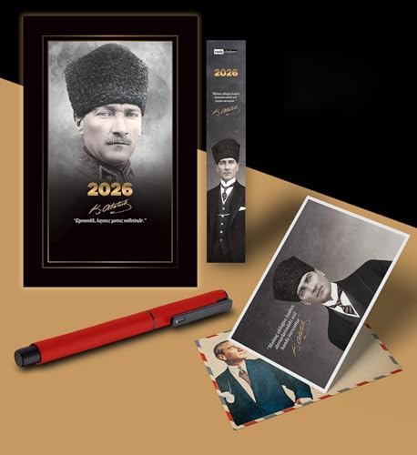 2026 Komutan Atatürk Ajandası Ayraç Kartpostal Kalem - Kırmızı