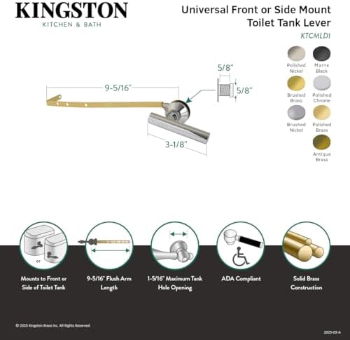 KTCMLD0 Evrensel Ön veya Yan Montajlı Tuvalet Tankı Kolu, Mat Siyah