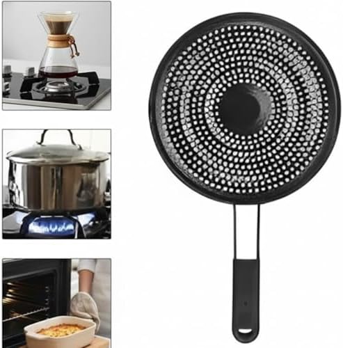 Pratik Ocak Üstü Közleme Aparatı, 20 cm Yuvarlak Közmatik, Sebze ve Kestane Közleyici, Yanmaz Kaplama Delikli Izgara Tavası ve Isı Dağıtıcı (Siyah)