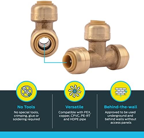 1/4 inç (3/8 inç OD) Tee, Pirinç Tesisat Bağlantısı Bağlantısı için İtin, PEX Boru, Bakır, CPVC, PE-RT, HDPE, U358LFA