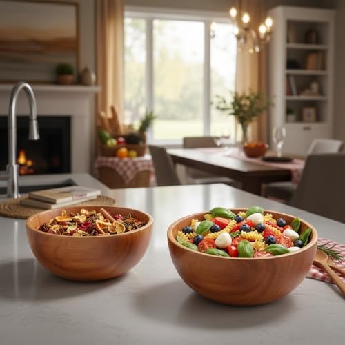 Akasya Ağacı Yuvarlak Ahşap Kase | Doğal Salata, Çorba ve Kahvaltılık Servis Kasesi | Orta Boy (14x6 cm)