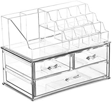 Şeffaf Makyaj Malzemesi Organizer Büyük Kristal Makyaj Masası Organizatörü Kozmetik Düzenleme Kutusu Güzellik Malzemesi Düzenleyici (2'li set)