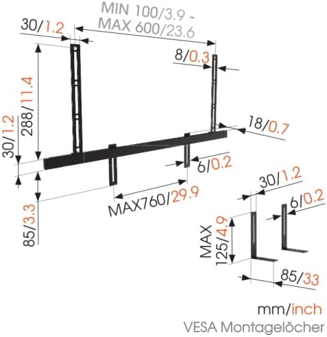 Vogels SOUND 3550 Evrensel Soundbar tutucu | Soundbar 500/700, Sonos Arc/Beam/Playbar,, LG ve için de uygundur | VESA 100 ila 600 için tutucu | Maks. ağırlık 6,5 kg