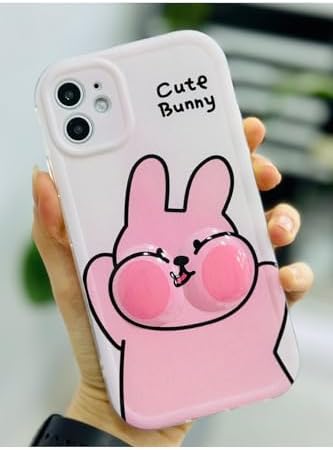 11 ile Uyumlu YANAK TAVŞAN Tasarımlı Oyuncaklı Esnek Silikon Kılıf