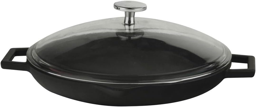 Cam Kapaklı Düz Zeminli Döküm Demir Tava, 26 cm