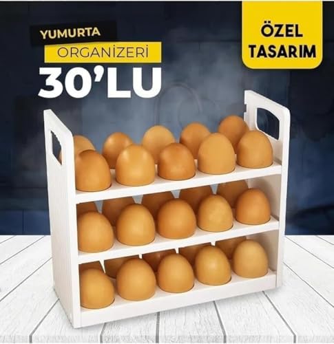 30 Bölmeli Yumurta Organizeri, 3 Katlı Buzdolabı Düzenleyici, BPA İçermeyen Yumurta Saklama Kabı