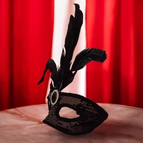 LÜKS TAŞLI VE TÜYLÜ SİYAH PARTİ MASKESİ