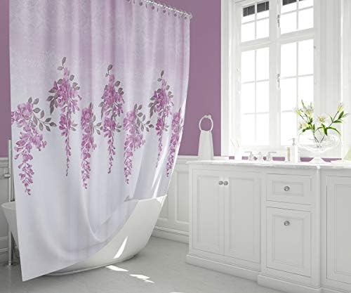 Lila Banyo Perdesi - 180x200 cm Duş Perdesi Polyester Kumaş Su Geçirmez Banyo Perdeleri, Tek Kanat Banyo Duş Perdesi