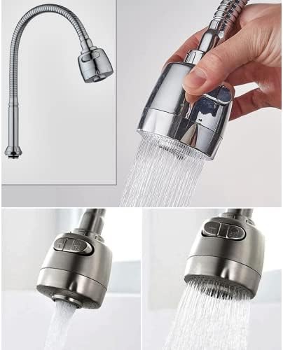 360 Derece Döner Spiral Krom Kubar Musluk Püskürtücü - 2 Fonksiyonlu Paslanmaz Çelik Döner Borulu Mutfak Lavabo Musluğu