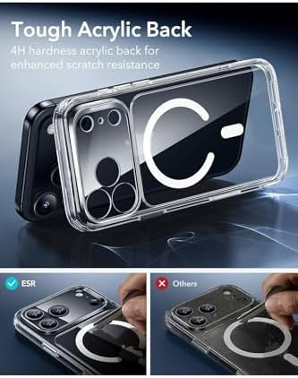 - 17 Pro ile uyumlu Kamera Korumalı Sararmaz PC Sert Şeffaf MagSafe Kılıf