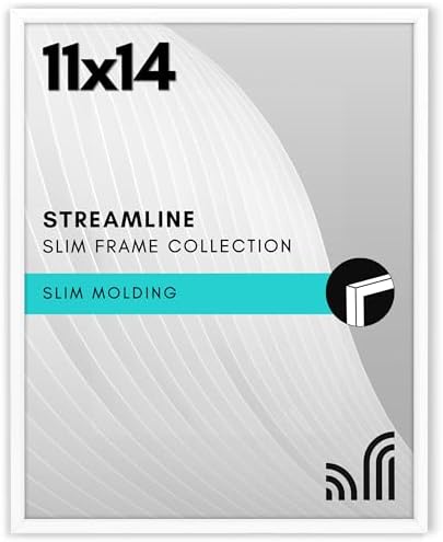 11x14 Beyaz Resim Çerçevesi - Kırılmaya Dayanıklı Camlı İnce Kenarlıklı Fotoğraf Çerçevesi - Yatay veya Dikey Görüntü Formatı için Asma Donanımlı Duvar Resim Çerçevesi