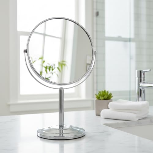 Deconox Paslanmaz Çelik Ayaklı Çift Taraflı Makyaj ve Tıraş Aynası (16 cm) | 1 Tarafı Büyüteçli (5 Kat) | Büyük Boy, Siyah ve Gümüş Renk Seçenekleri (GÜMÜŞ)