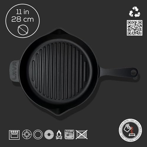 Döküm Yuvarlak Izgara Tava, Metal Kulplu, Konkav Taban, 28 cm