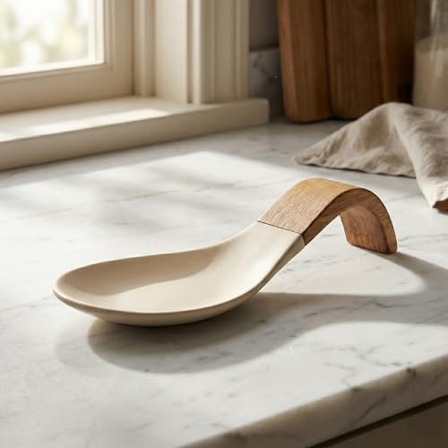 Akasya Saplı Silikon Tezgah Üstü Kaşıklık | Mutfak Kirli Kaşık Altlığı | Şık ve Dayanıklı | Salça Lekesi Tutmaz | 21 cm Boy