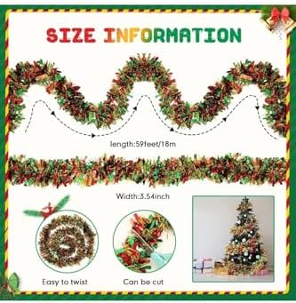 1 Adet 1.7M Cicili Bicili Yılbaşı Püskül Metalik Ağacı Parlak Çelenk Süslemeleri (Kırmızı Yeşil, Kırmızı-Yeşil