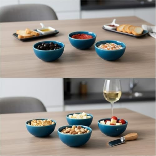 3’lü Porselen Çerezlik & Sosluk Kase Seti – Mavi Seramik, Şık Sunum ve Servis Kaseleri, Atıştırmalık – Meze – Sos – Kuruyemiş İçin İdeal, Parlak Glaze Yüzey, Mikrodalga Uyumlu