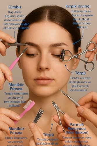 MTA HIGH-TECH 11 Parça Kaş, Kirpik ve Yüz Bakım Seti – Cımbız, Tırnak Makası, Kirpik Kıvırıcı, Kaş Fırçası, Ustura ve Yardımcı Ekipmanlarla Eksiksiz Güzellik Seti