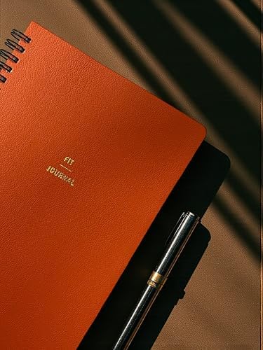 4 Aylık Hedef ve Egzersiz Planlayıcı Defter, A5 Spiralli, 132 Sayfa, Deri Kapak | Fit Journal (Turuncu)