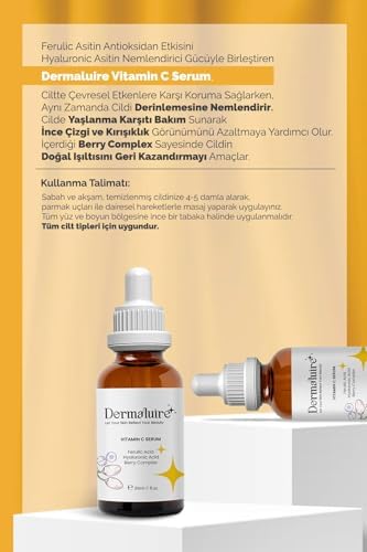 Aydınlatıcı, Ton Eşitleyici, Leke Karşıtı Vitamin C Serum 30ml (Ferulik Asit, Hyaluronik Asit)