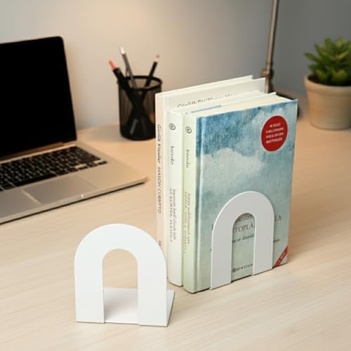 2'li Metal Kitap Desteği Kitap Tutucu (Ikili) Dekoratif Aksesuar (Beyaz)