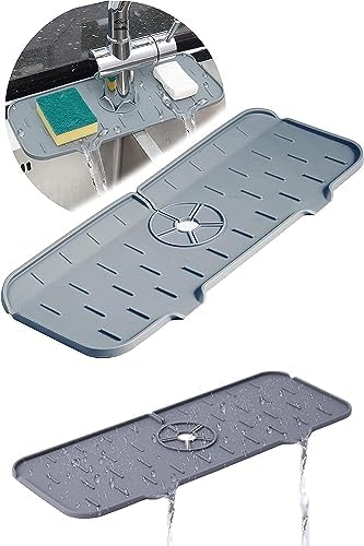 Musluk Emici Mat, Silikon Katlanabilir Musluk Sıçrama Koruması Lavabo Damlama Matı Su Tutucu Lavabo Matı Kurutma Matı Mutfak ve Banyo için Lavabo Aksesuarları (Gri)