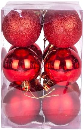 Yılbaşı Topu Simli Mat Parlak 12'li Set Kırmızı 6 Cm.