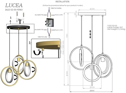 FEDO 3'LÜ LAK SARKIT AVİZE 3XE27