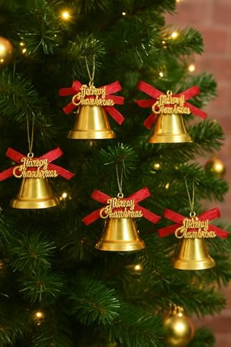 9 Adet Lüx Kırmızı Kurdelalı Yılbaşı Merry Christmas Çan Süs 5cm Yılbaşı Ağacı Süsleri