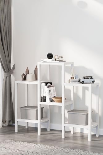 6 Katlı Plastik Düzenleyici Raf, Çok Amaçlı Kitaplık, Banyo ve Mutfak Organizeri, (BEYAZ)