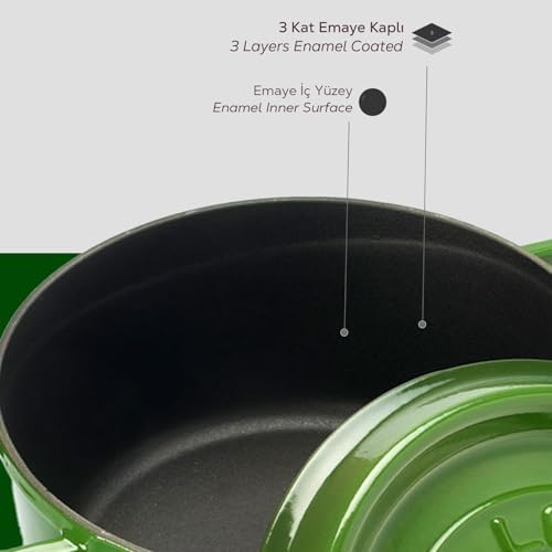 Metal Döküm Yuvarlak Tencere, 24 cm, Yeşil