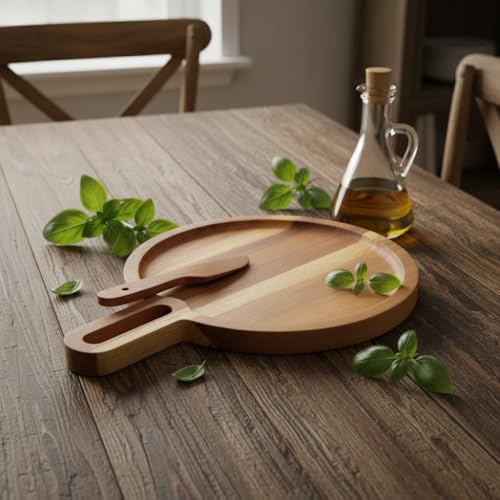 Doğal Akasya Yuvarlak Peynir Sunum Tahtası ve Bıçak Seti – 19 cm Ahşap Servis Tepsisi, Yanında Özel Peynir Bıçağı İle (2 Parça Mini Set)