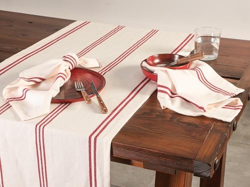 Chantilly Kırmızı Çizgili Pamuk Runner 50x150cm