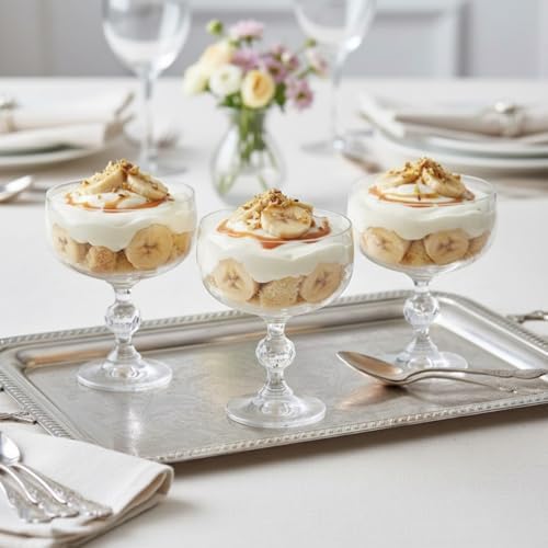 3’lü Şık Cam Kase Seti – Tatlı Servis Kasesi, Ayaklı Cam Sunum Kadehi, Dondurma – Puding – Meyve Servisi İçin Premium Tasarım