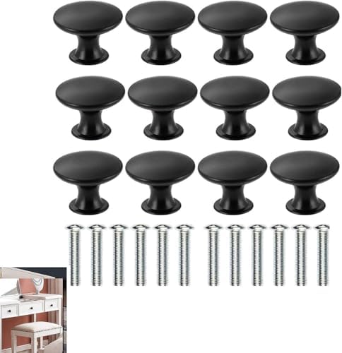 Dolap kulpu, 12'li Paket Mutfak Dolap Kolları, ve Dolap Kolu, 12 Adet Vidalı Siyah Yuvarlak Çekmece Kolu, Banyo Mobilya ve Kapılar için Donanım