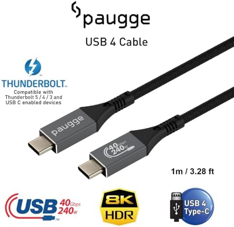 USB 4 Kablo - 40Gbps, USB C Görüntü, Ses, Data ve Şarj Kablosu - 8K 60Hz, 4K 144Hz /120Hz / 60Hz, HDR (1 Metre)