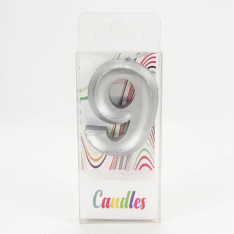 9 Dokuz Rakamlı Gümüş Gri Mum 6.5 Cm