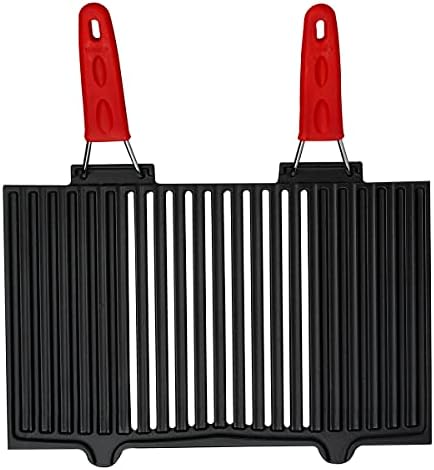 Metal Döküm Mangal Izgarası, Çift Silikon Kulplu, 40 x 25 x 0.7 cm