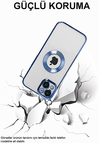 13 ile Uyumlu ile uyumlu Kapak Yanları Renkli Lens Korumalı Logo Gösteren Şeffaf Kılıf - Mavi