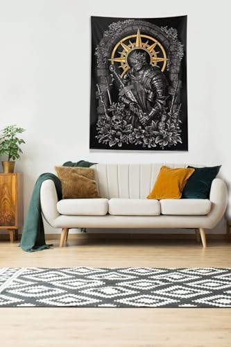 Pelangi Siyah Şövalye Desenli Leke Tutmaz Kadife Kumaş Duvar Örtüsü Duvar Halısı Tapestry, Siyah- 70 x 100, 8594411701002