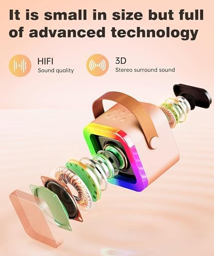 Mini Karaoke Makinesi Bluetooth Hoparlörlü – Kablosuz Mikrofonlu Taşınabilir Çocuk Karaoke Cihazı, LED Işıklı Ses Değiştirici, Doğum Günü ve Parti Oyuncağı (Pembe)