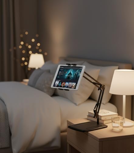 Akrobat Masaüstü Tablet ve Telefon Standı – Uzun Kollu Metal Tutucu, 360° Döner Başlık, Yüksekliği Ayarlanabilir, Sallanma Önleyici Sabit Taban, Evrensel Uyumlu Siyah