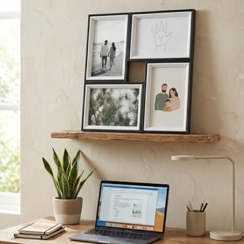 4'lü Modern Duvar Çerçeve Seti – 28.8 cm x 28.8 cm, 10x15 cm Fotoğraf Uyumlu, Dekoratif Şık Tasarım (siyah)