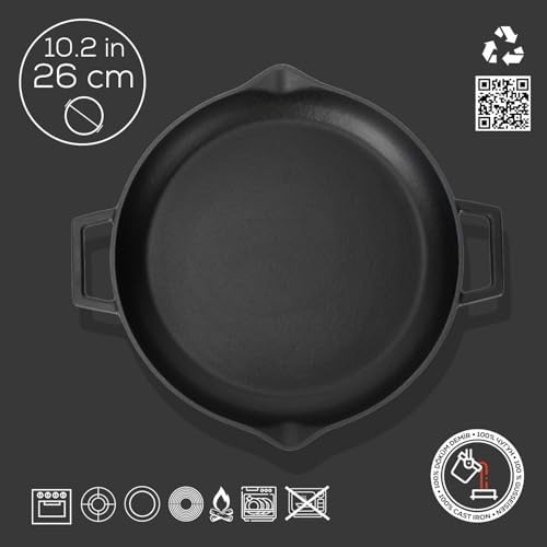 Döküm Yuvarlak Kızartma Tavası, Metal Kulplu, 26 cm, Siyah