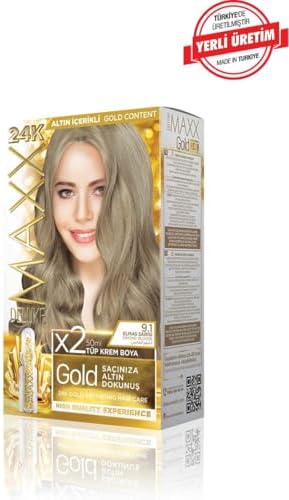 Gold serisi 24K Altın Parçacıklı Serum ile 1 Kutu 2 x 50 ml ve Geliştiriciler Saç Boyası (ELMA SARISI 9.1)
