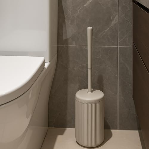 Beyaz-Siyah-Bej Çizgili Lüks Tuvalet Fırçası Seti – 30 cm Uzunluk | Modern, Şık ve Dayanıklı Banyo Aksesuarı | Kaymaz, Hijyenik Tasarım (Bej)