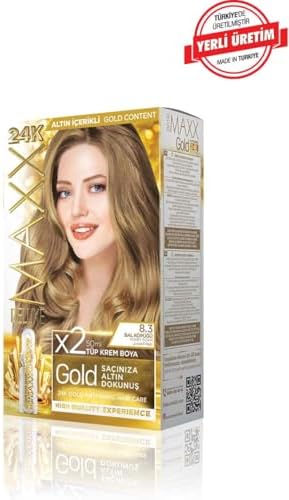 Gold serisi 24K Altın Parçacıklı Serum ile 1 Kutu 2 x 50 ml ve Geliştiriciler Saç Boyası (BAL KÖPÜĞÜ 8.3)