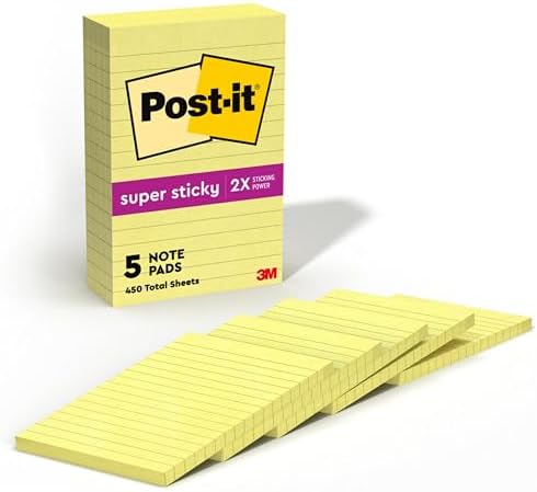 Süper Yapışkan Notlar, 4x6", 5 Ped, 2x Yapıştırma Gücü, Kanarya Sarı, Geri Dönüştürülebilir (660-5SSCY)