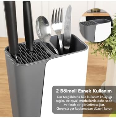 Ayarlanabilir Sürgülü Kaşıklık Bıçaklık Organizer,2-3 Bölmeli Tezgah Üstü Stand (GRİ)